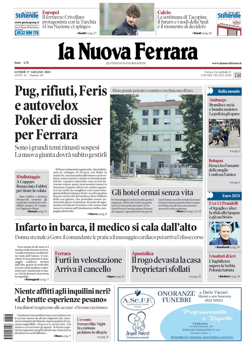 Prima-pagina-nuova ferrara-oggi-edizione-del-2024-06-17